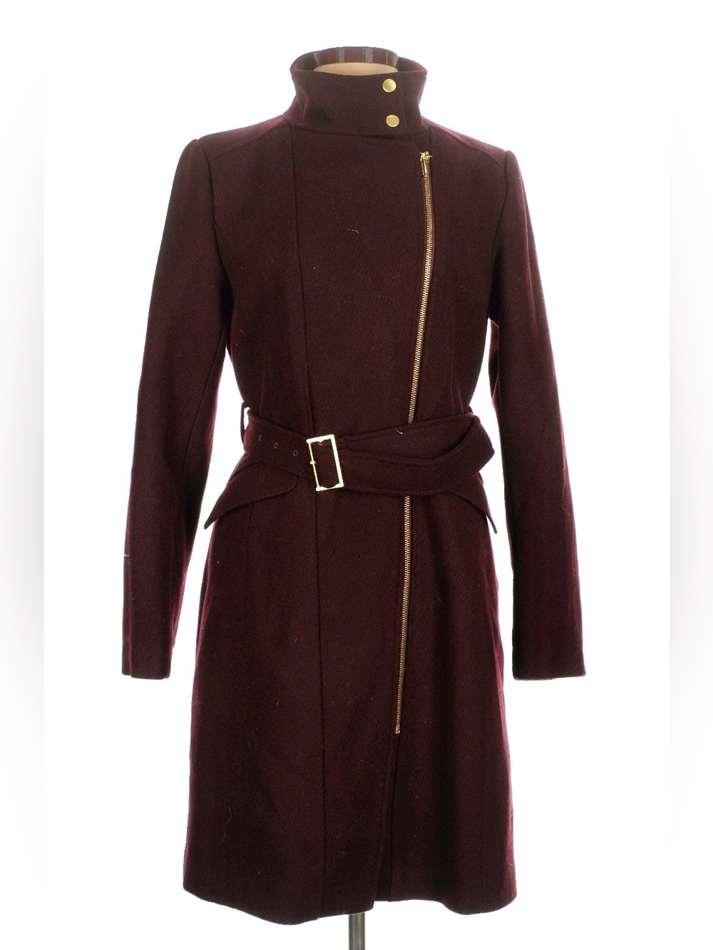 Vintage Cole Haan Women's Maroon Belted Wool Coat